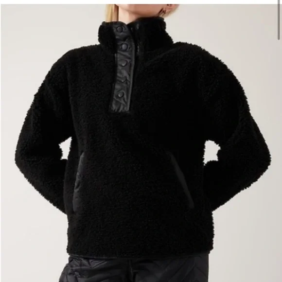 Athleta Cozy Sherpa Snap Jacket Sweatshirt M Black. $149 - Picture 1 of 8
